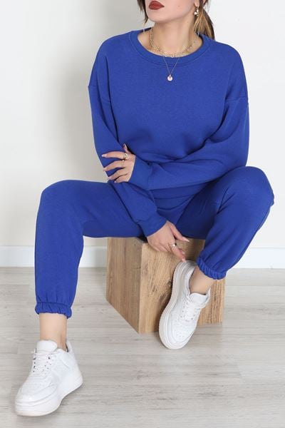 3 İplik Bisiklet Yaka Eşofman Takımı Saks - 20779.1878.