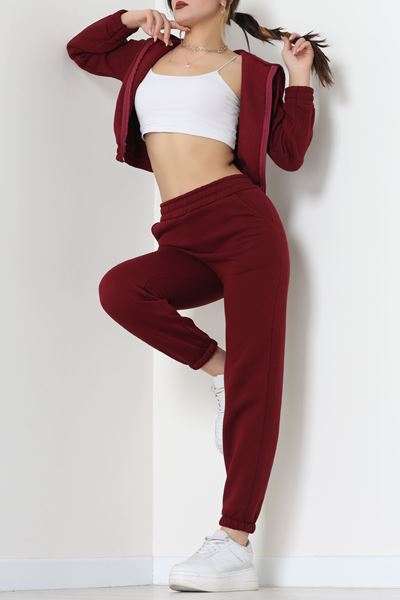 3 İplik Crop Eşofman Takımı Bordo - 50913.1878.