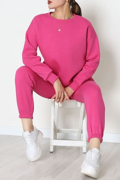 3 İplik Bisiklet Yaka Eşofman Takımı Fuşya - 20779.1878.