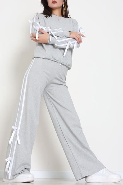 Özel Tasarım İki İplik Kurdele Detay Eşofman Takım Gri - 70164.1857.