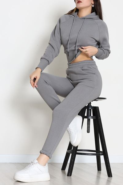 Üç İplik Crop Eşofman Takımı Antrasit - 70778.1878.