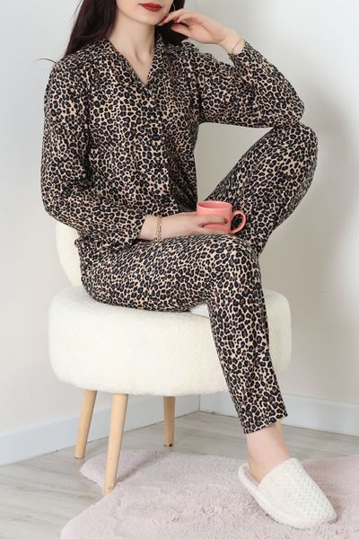 Süet Düğmeli Pijama Takımı Leopar - 52179.2124.