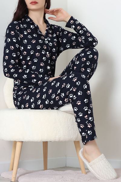 Süet Düğmeli Pijama Takımı Lacibeyaz - 55014.1048.