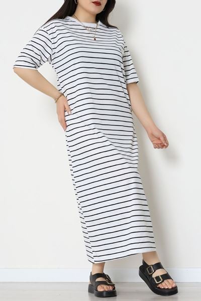 Bisiklet Yaka Büyük Beden Süprem Elbise Beyazsiyah - 70880.1567.