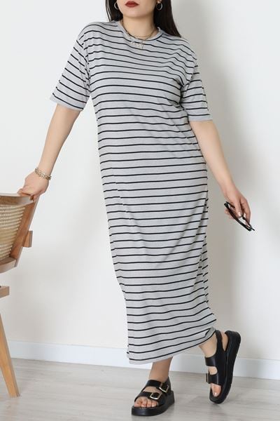 Bisiklet Yaka Büyük Beden Süprem Elbise Grisiyah - 70880.1567.