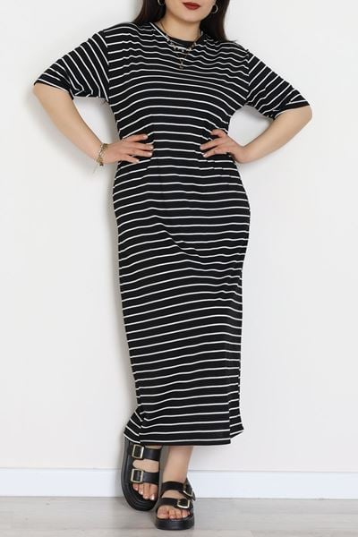 Bisiklet Yaka Büyük Beden Süprem Elbise Siyahbeyaz - 70880.1567.