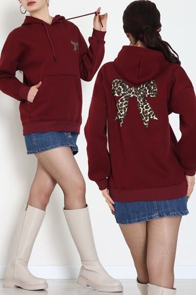 3 İplik Kanguru Cepli Kapşonlu Sweat Bordo - 42251.1878.