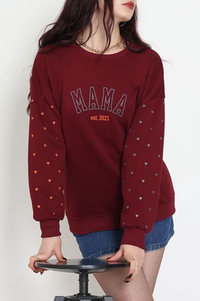 3 İplik Bisiklet Yaka Sweat Bordo - 42238.1878.