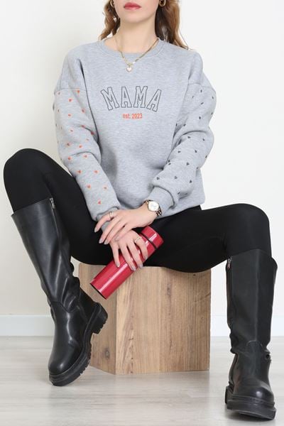 3 İplik Bisiklet Yaka Sweat Gri - 42238.1878.