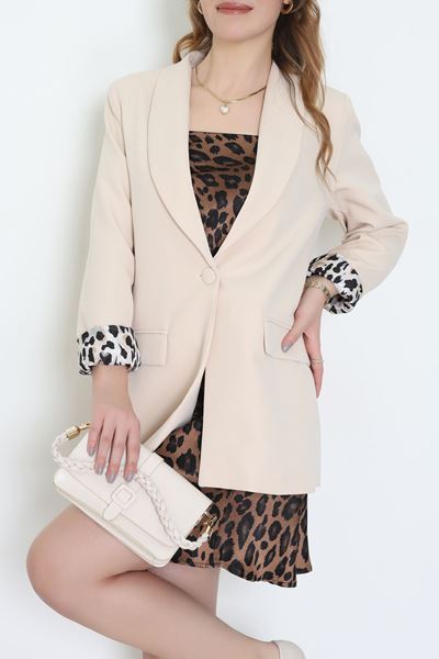 Leopar Astarlı Blazer Ceket Bej - 31340.1397.