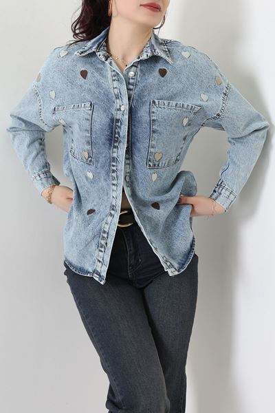 Kalp Nakışlı Kot Ceket Mavi - 31784.683.