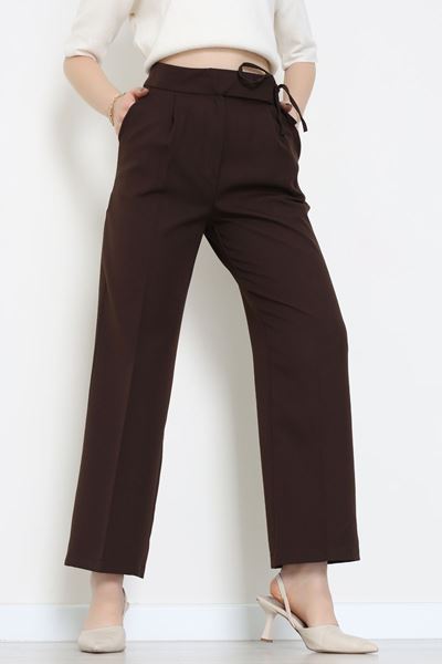 Double Kumaş İp Bağlamalı Palazzo Pantolon Kahve - 51268.683.