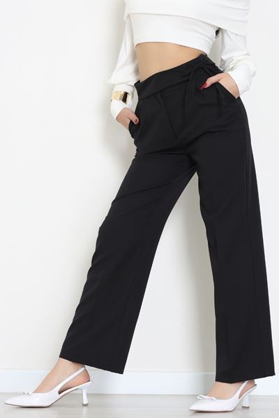 Double Kumaş İp Bağlamalı Palazzo Pantolon Siyah - 51268.683.