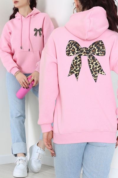 3 İplik Kanguru Cepli Kapşonlu Sweat Pembe - 42251.1878.